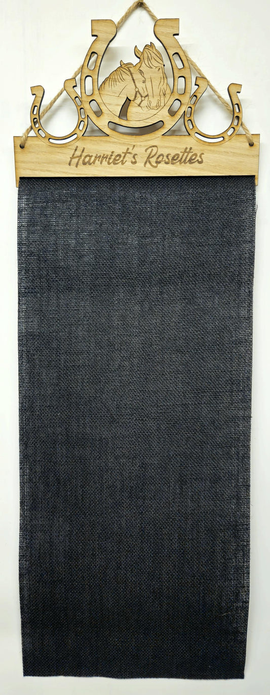 Rosette Holder - Horse and Pony in Shoe - 6mm Oak Veneer Rosette Hanging Gift