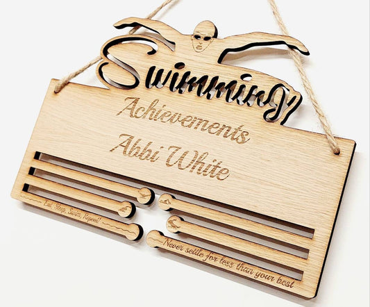 Swimming Achievements Medal Holder - 6mm Oak Veneer