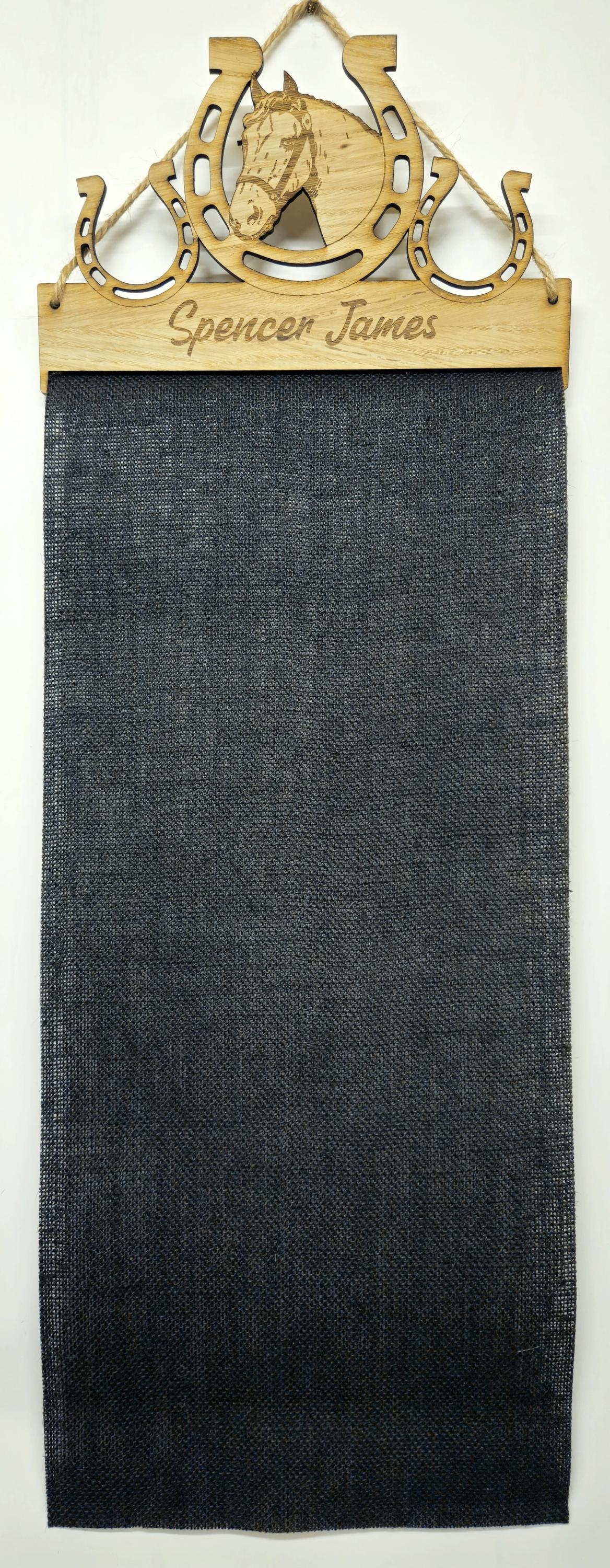 Rosette Holder Horse in Shoe Design: Personalised 6mm Oak Veneer Rosette Hanging Gift