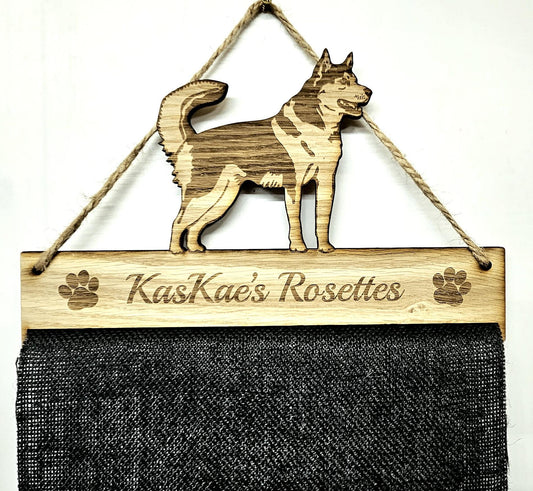 Rosette Holder - Alaskan Malamute - Personalised 6mm Oak Veneer Dog Puppy  Rosettes Hanging Gift