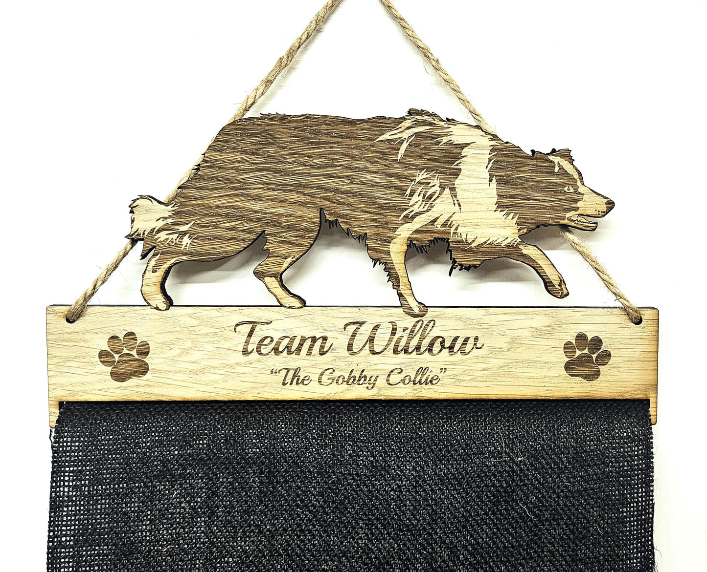 Rosette Holder Border Collie - Personalised 6mm Oak Veneer Rosettes Hanging Gift