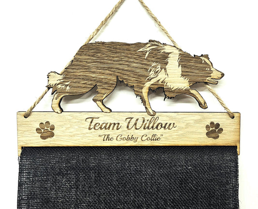 Rosette Holder Border Collie - Personalised 6mm Oak Veneer Rosettes Hanging Gift