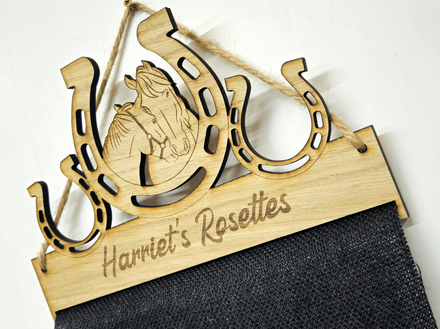 Rosette Holder - Horse and Pony in Shoe - 6mm Oak Veneer Rosette Hanging Gift