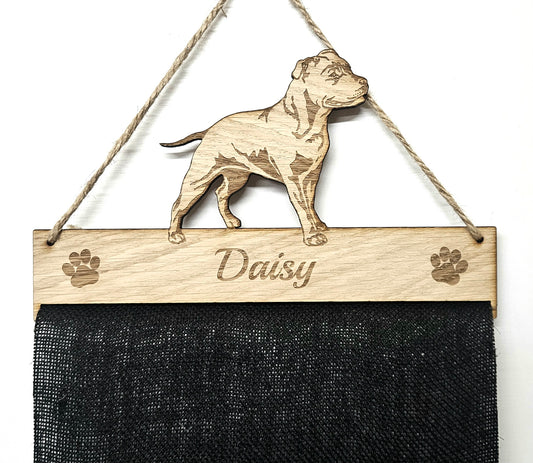Rosette Holder Staffordshire Bull Terrier: Personalised 6mm Oak Veneer Dog Gift