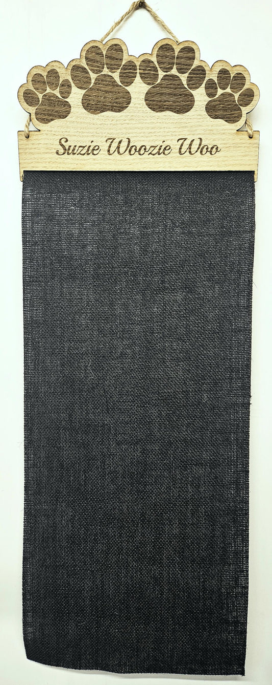 Dog Rosette Paw Design Holder: Personalised 6mm Oak Veneer Puppy Paw Rosette Hanging Gift