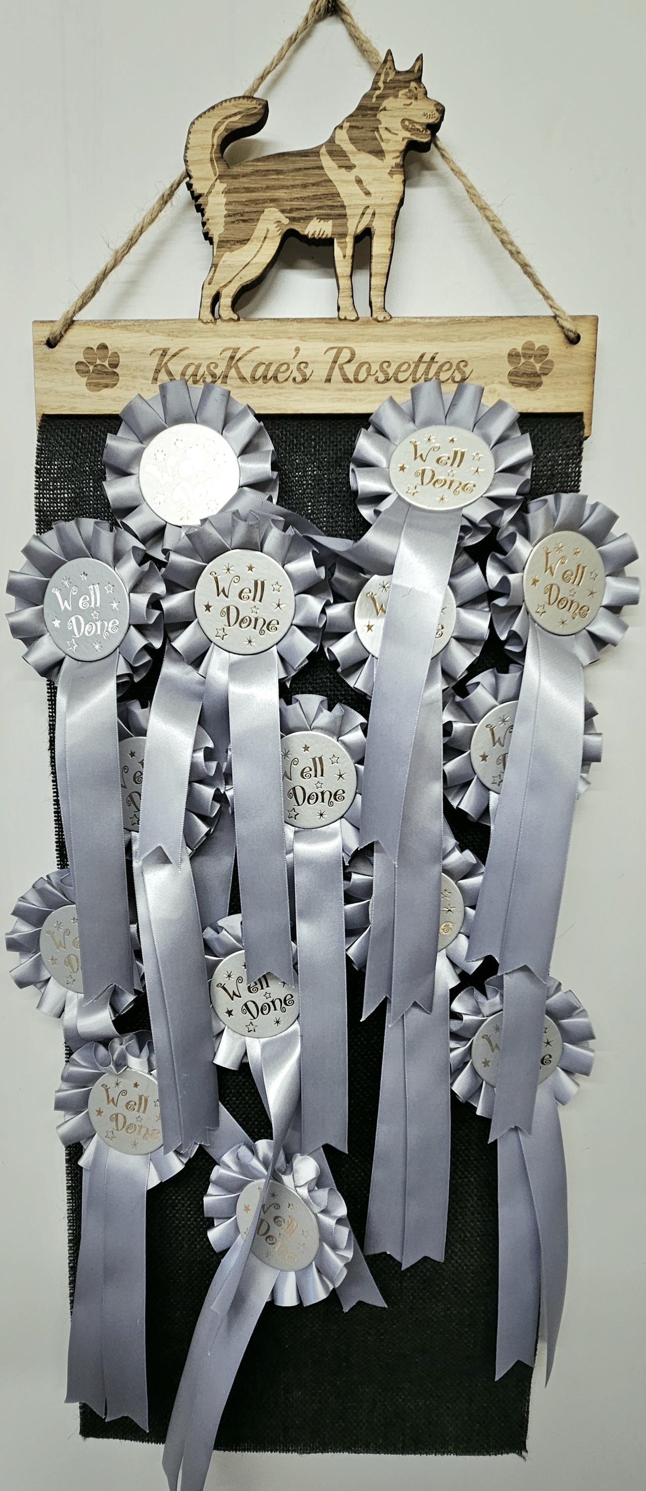 Rosette Holder - Alaskan Malamute - Personalised 6mm Oak Veneer Dog Puppy  Rosettes Hanging Gift