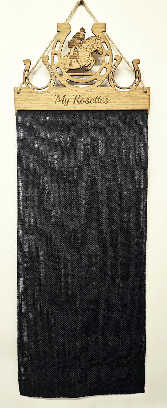 Rosette Holder Showjumping Shoe Design - Personalised 6mm Oak Veneer Horse Pony  Rosette Hanging Gift