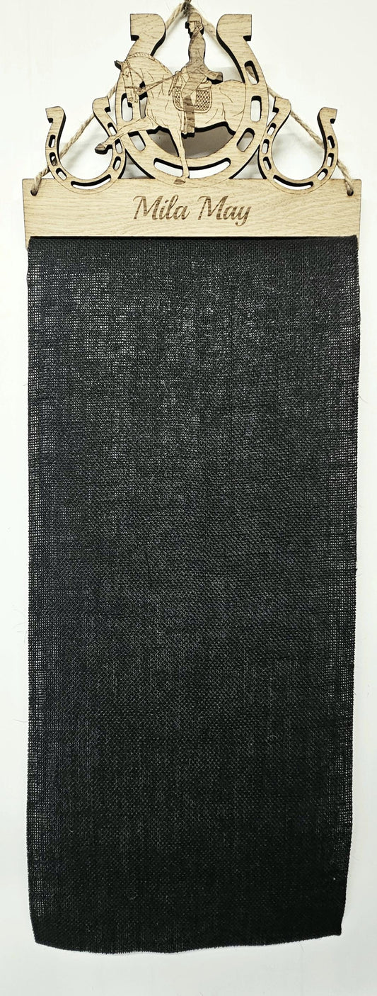 Rosette Holder - Dressage Shoe design- Personalised 6mm Oak Veneer Horse Pony Rosette Hanging Gift