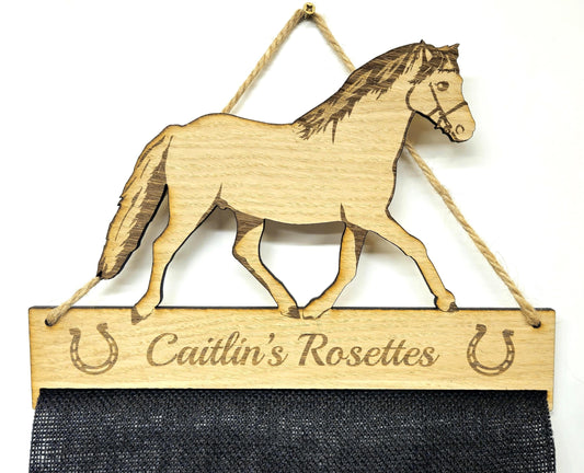 Rosette Holder Welsh Pony - Personalised 6mm Oak Veneer Horse Rosettes Hanging Gift