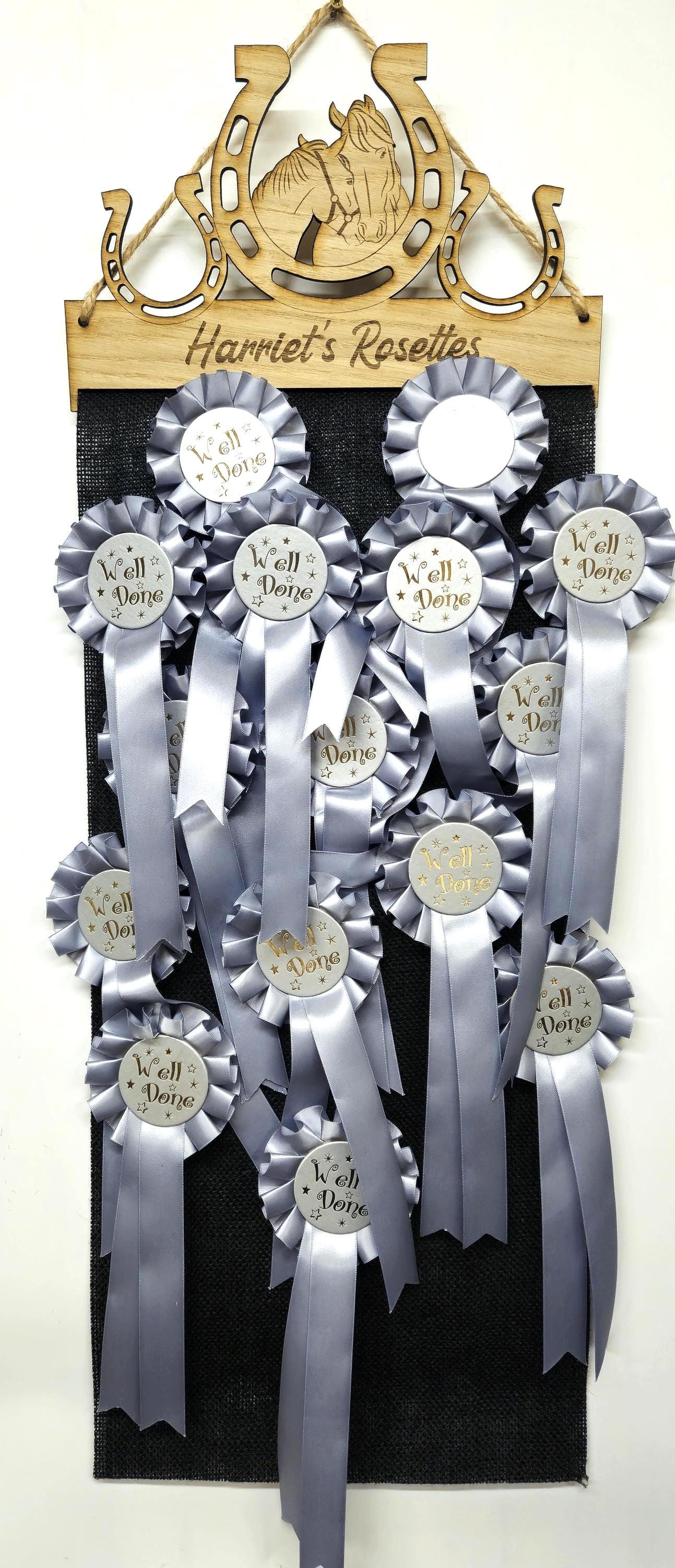 Rosette Holder - Horse and Pony in Shoe - 6mm Oak Veneer Rosette Hanging Gift