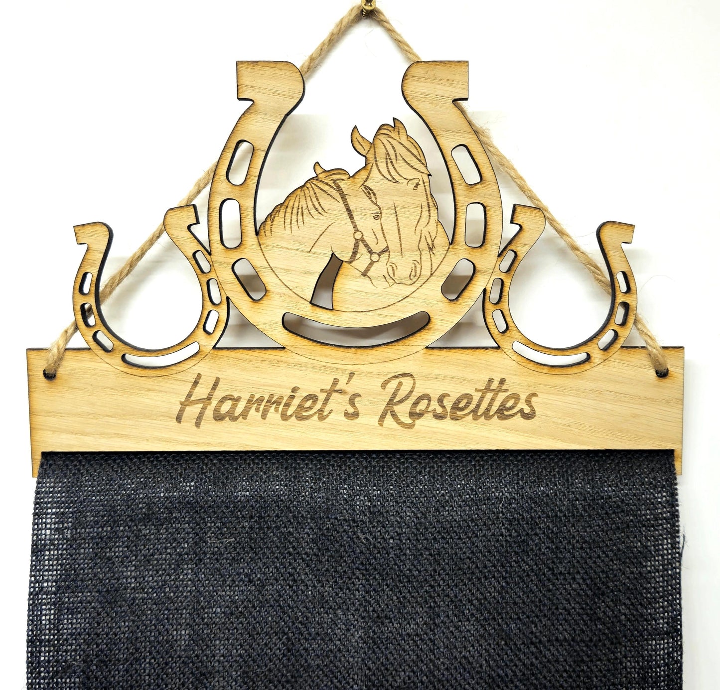 Rosette Holder - Horse and Pony in Shoe - 6mm Oak Veneer Rosette Hanging Gift