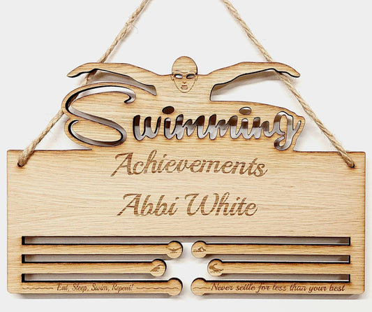 Swimming Achievements Medal Holder - 6mm Oak Veneer