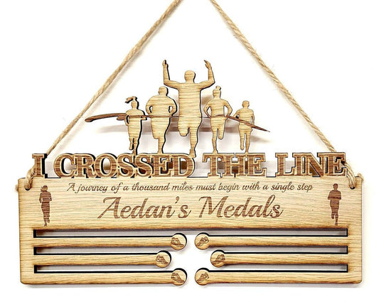 Running Medal Holder, I Crossed The Line, 6mm Oak Veneer