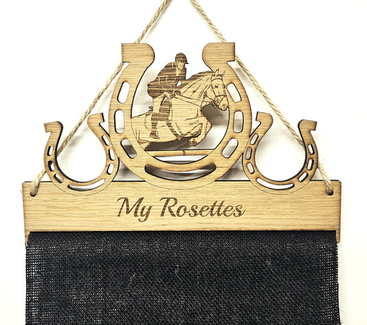 Rosette Holder Showjumping Shoe Design - Personalised 6mm Oak Veneer Horse Pony  Rosette Hanging Gift