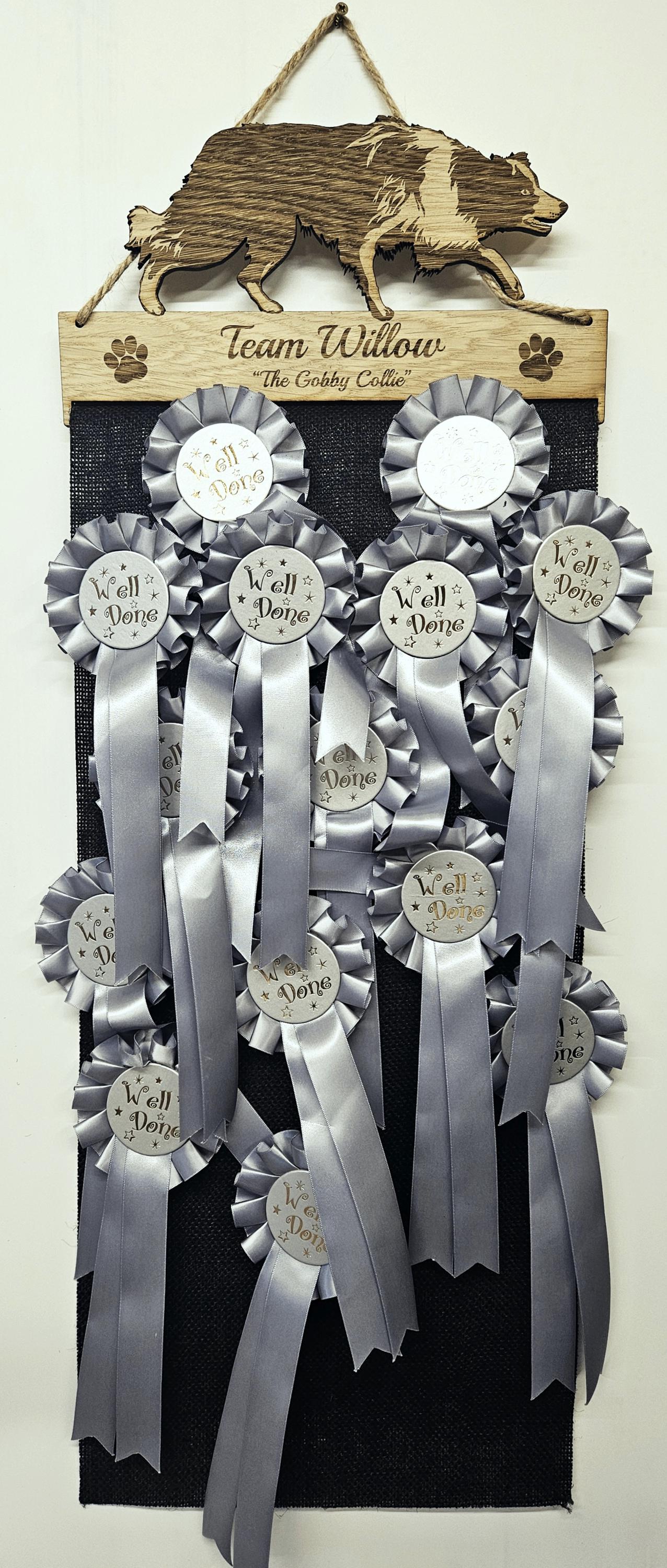 Rosette Holder Border Collie - Personalised 6mm Oak Veneer Rosettes Hanging Gift