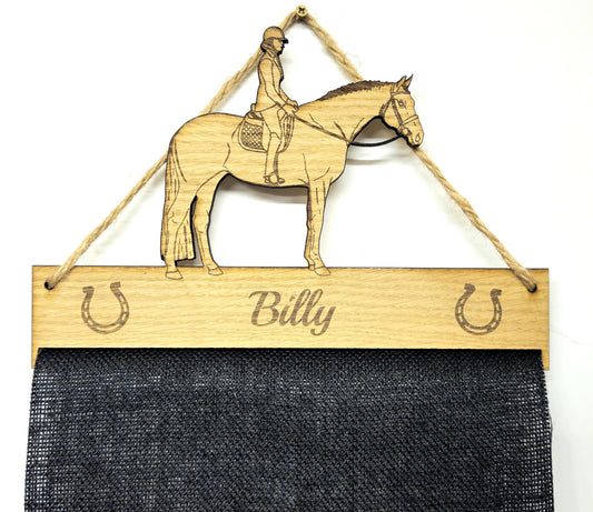 Rosette Holder of Horse and Rider: 6mm Oak Veneer Pony Riding Award Hanger